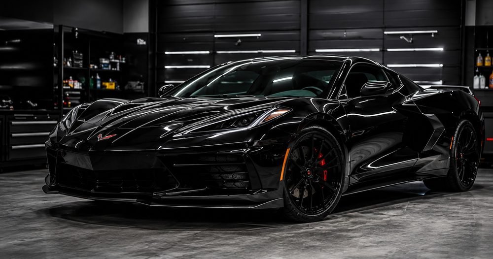 Freshly detailed black Corvette