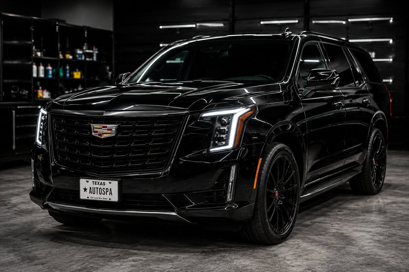 Freshly detailed black Cadillac Escalade